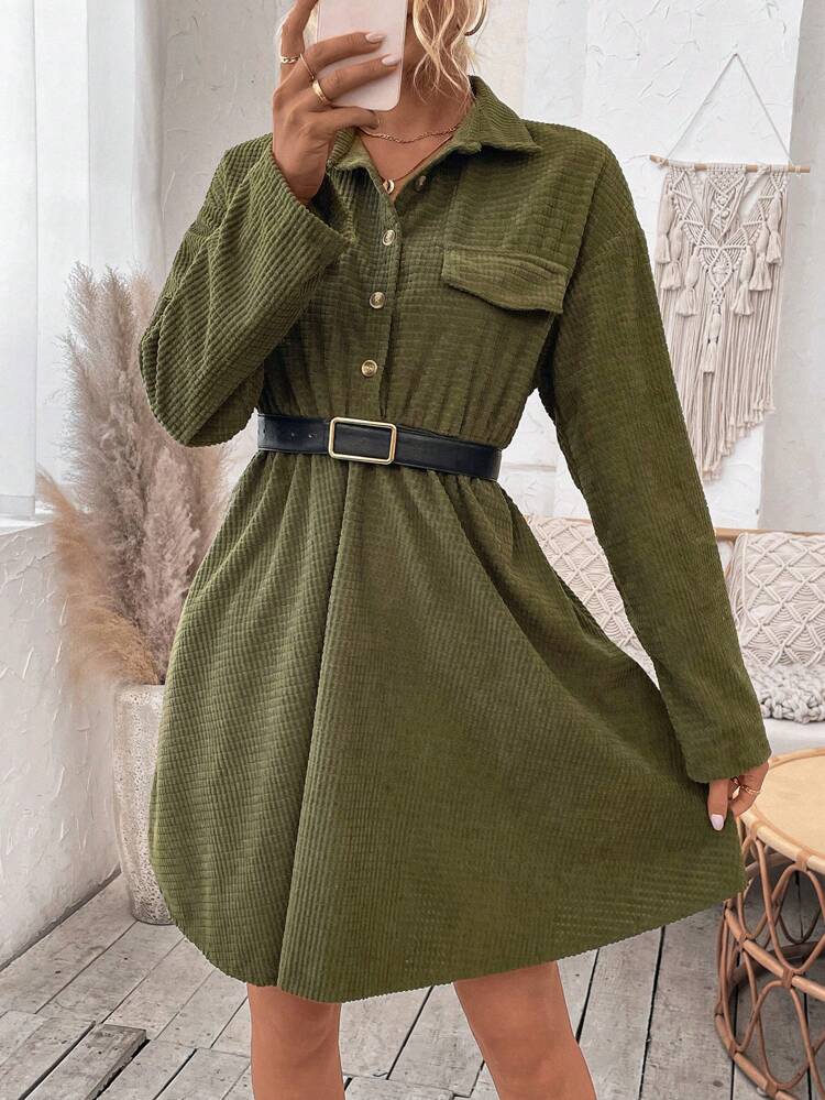 Women'S Drop Shoulder Long Sleeve Shirt Dress