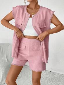 SHEIN Essnce Vest & Shorts Two Piece Set - Pink - View 4