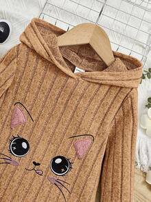 SHEIN 小女孩卡通刺繡帽裝長袖休閒裙 - 橘色 - 查看 3