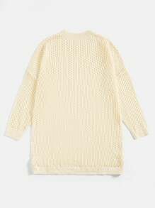 ROMWE PUNK Plus Size Solid Color Drop Shoulder Sweater - Beige - View 2