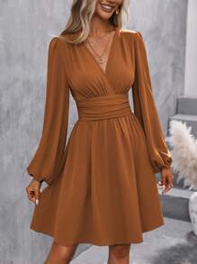 SHEIN Clasi 交叉領口花燭袖裙 - 亮橙色 - 查看 4