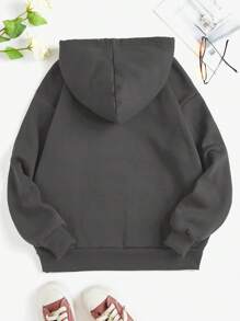 SHEIN EZwear 女士字母印花連帽衛衣 - 灰色 - 查看 2