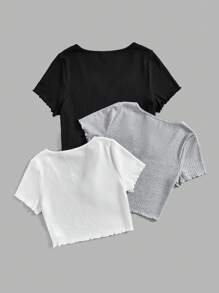 SHEIN EZwear 3 Pcs/Set Plus Size Women's Short Sleeve T-Shirt - Black and White - View 2