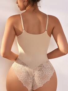 Lace Trim Body Shaper Bodysuit UnderwearOuter - Apricot - View 2