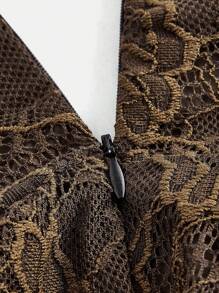 ROMWE Fairycore Versatile Floral Lace Asymmetrical Draping Brown Midi Skirt For Women - Coffee Brown - View 3
