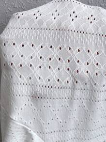 SHEIN LUNE 大碼網眼刺繡抽繩袖T恤 - 白色 - 查看 6