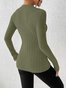 SHEIN Privé 立領空心前開長袖t恤 - 綠色 - 查看 2