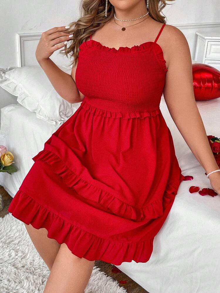 Plus Size Cami Dress With Shirred Ruffled Hemline