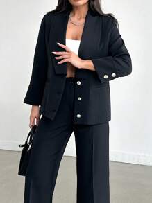 EURMUSE Single-Breasted Casual Blazer With Shawl Collar - Black - View 1