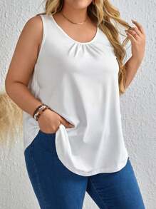 SHEIN LUNE Plus Ruched Front Tank Top - White - View 6
