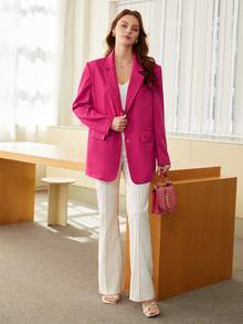 BizChic 女款撞色翻領西裝外套 - 粉色 - 查看 3