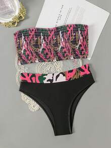 SHEIN Swim Conjunto de bikini bandeau fruncido de verano - Multicolor - Ver 1