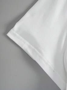 SHEIN EZwear Short Sleeve Casual T-Shirt With Text Print - White - View 3