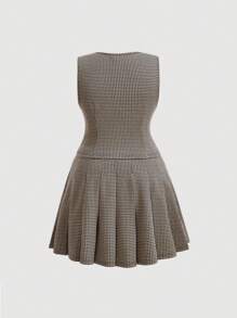 SHEIN MOD Conjunto De Traje De Talla Grande A Cuadros - Marrón - Ver 2