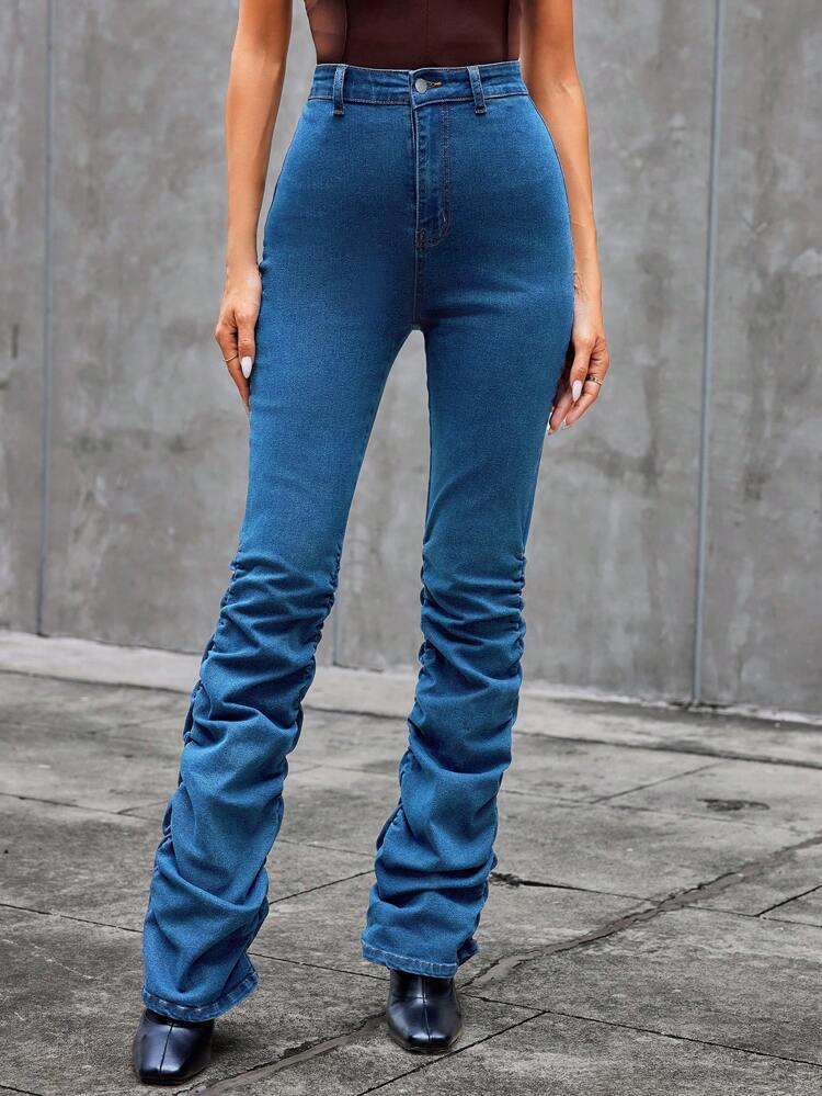 Women's Denim Pants With Folded Hem
