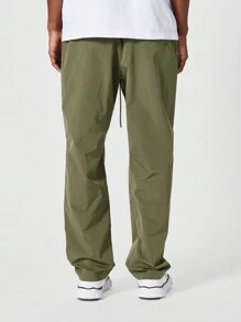 SUMWON 直筒尼龙慢跑裤，配松紧腰带 - 軍綠色 - 查看 4
