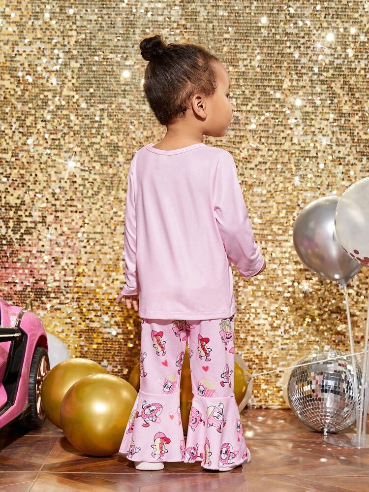 Baby Girls' Fries Pattern Printed T-shirt And Flared Pants Set