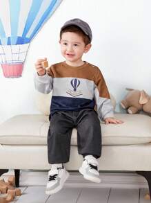 男嬰熱氣球印花拼色運動衫和褲子套裝 - 彩色 - 查看 1