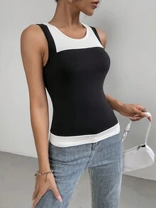 SHEIN Essnce Women'S Colorblock Tank Top - Black and White - View 5