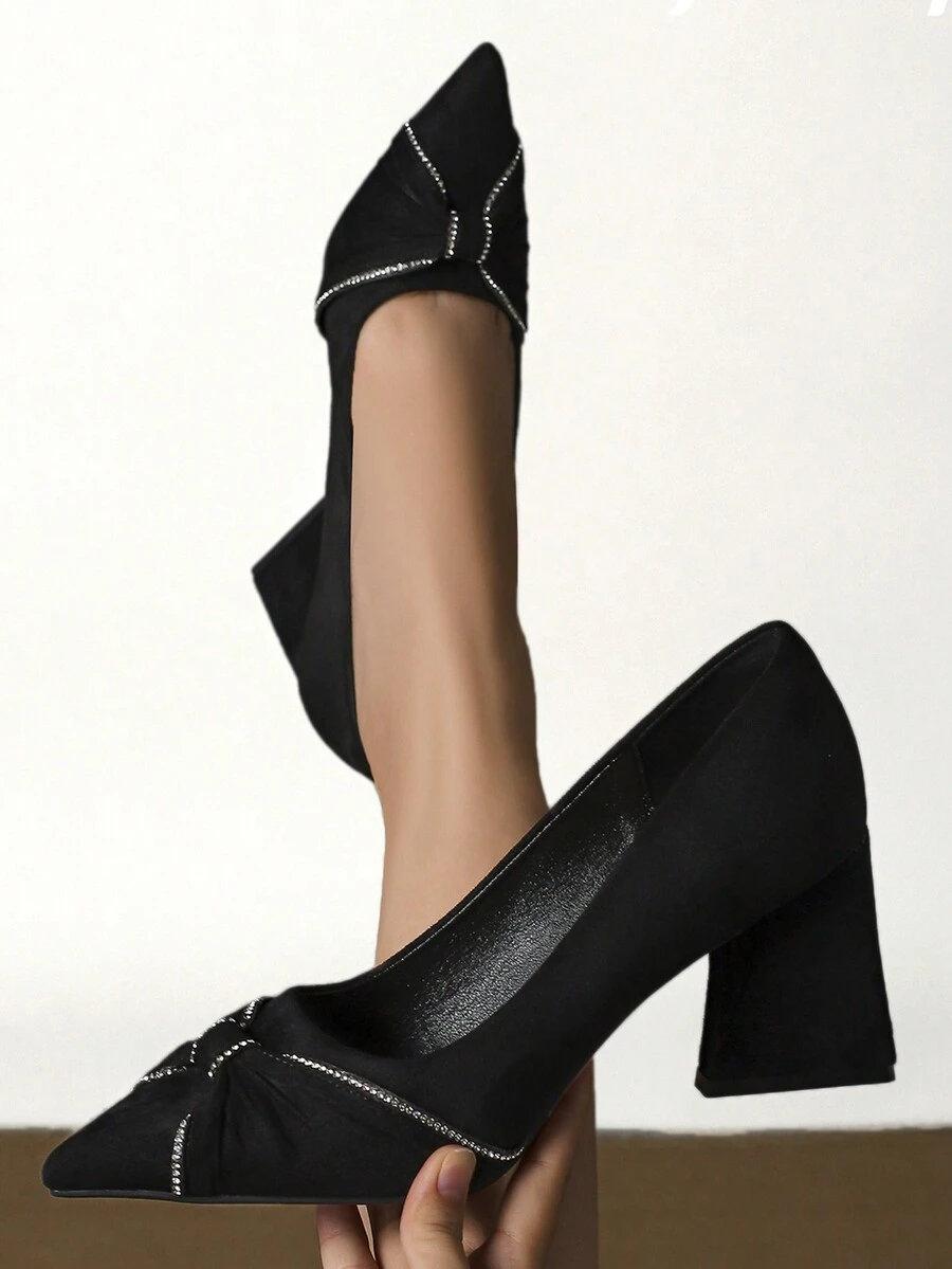 Fashionable Women's Rhinestone High Heel Pumps, Suitable For Parties - Black - View 1