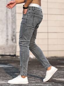 Manfinity Homme Men Cotton Solid Slant Pocket Skinny Jeans - Grey - View 6