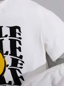 Toddler Boys' 2pcs/Set Cartoon Smiling Face & Letter Print Short Sleeve T-Shirt - White - View 6