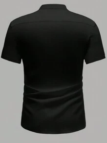 NITAGUT Men's Casual Lightweight Satin Texture Shirt - Black - View 2