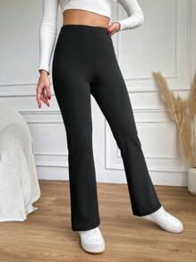 EURMUSE Leggings Acampanados De Cintura Alta De Color Sólido - Negro - Ver 5