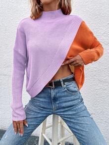 SHEIN Essnce 彩色分區立領交叉包裹毛衣 - 彩色 - 查看 3
