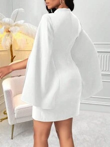 Lyxana Women's Solid Color Cape Sleeve Stand Collar Dress