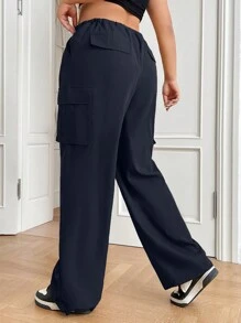 SHEIN EZwear 大尺碼女款束腰貨物褲 - 藏蓝色 - 查看 2