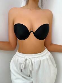 Strapless Bra With Transparent Shoulder Straps And Back - Black - View 6