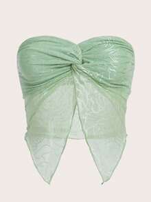 VaVaBold Jacquard Twisted Front Asymmetrical Hem Bandeau Top - Multicolor - View 3