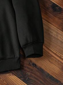 SHEIN LUNE 1件寬鬆風格帶口號印花的連帽上衣 - 黑色 - 查看 8