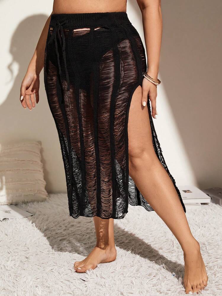 Plus Size Women'S Drawstring Waist Sheer Cover Up Skirt Summer