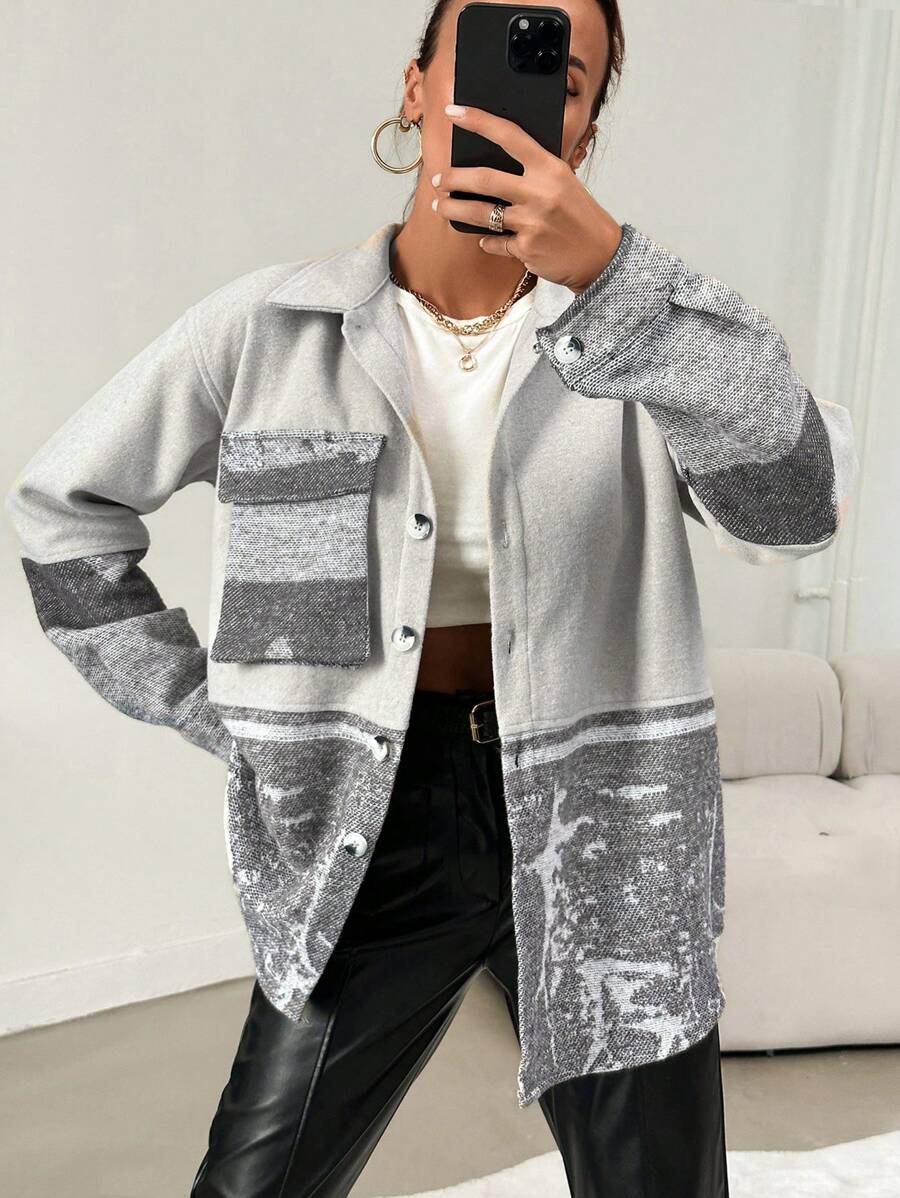 EURMUSE Women'S Color Block Cargo Jacket With Drop Shoulder And Pockets - Multicolor - View 1