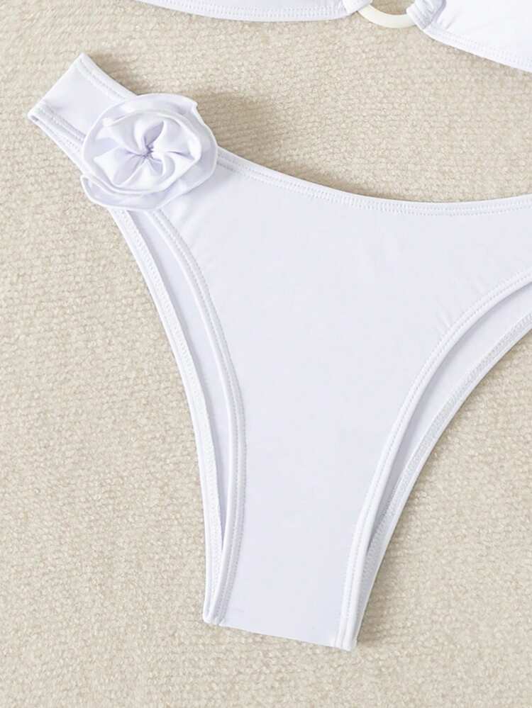 Women's Solid Color 3d Flower Bikini Set Wedding Summer Beach