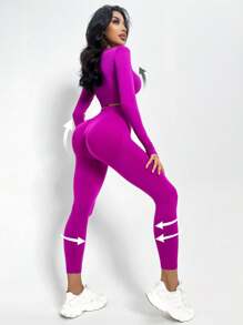 Yoga Basic Wide Waistband Sports Set - Hot Pink - View 5