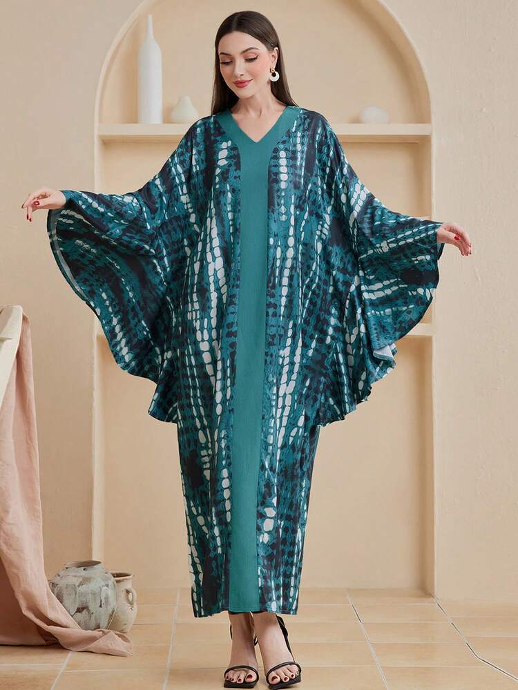 Women's Printed Batwing Sleeve Dress Kaftan Jalabiya Dress
