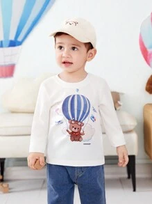 Baby Boy'S Fun Hot Air Balloon Printed T-Shirt - White - View 1