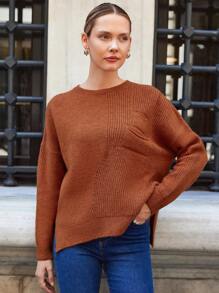 RueChic Solid Drop Shoulder Sweater - Rust Brown - View 1