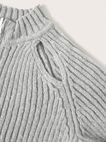 SHEIN ICON Hollow Out Detail Zipper Front Longline Cardigan With Distressed Hem - Grey - View 6