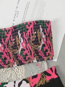 SHEIN Swim Conjunto de bikini bandeau fruncido de verano - Multicolor - Ver 4