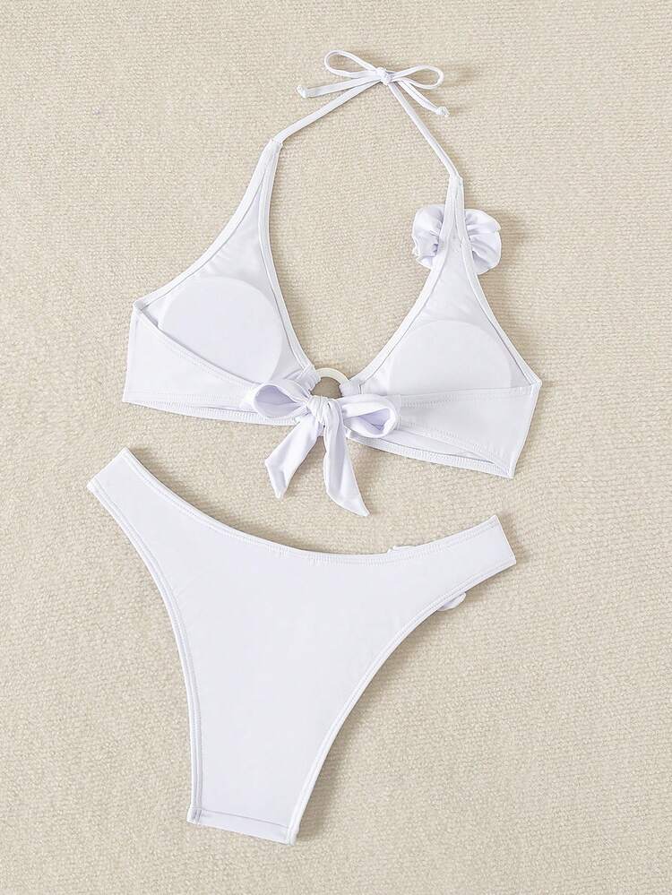 Women's Solid Color 3d Flower Bikini Set Wedding Summer Beach