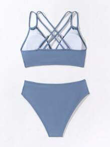 SHEIN Swim Solid Cutout Detail Bikini Set,Summer Beach - Baby Blue - View 6