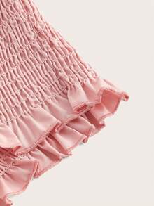 SHEIN MOD Solid Color Wrapped Frilled Hem Bandeau Top - Pink - View 4