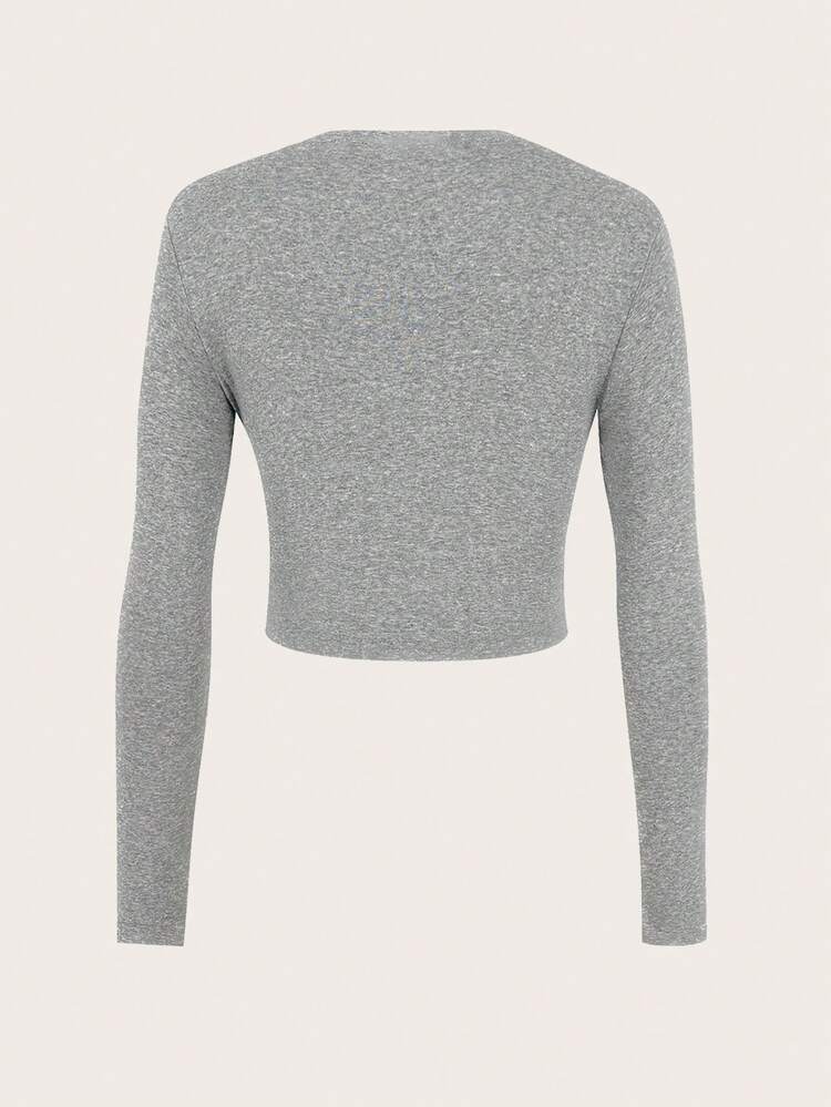 Women's Grey Long Sleeve Ruffle T-shirt