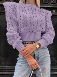 EURMUSE Của phụ nữ Hình vuông Vai Ống tay áo Xu hướng: Cắt giảm Áo len dệt kim - Màu Lilac Tím - Xem 1