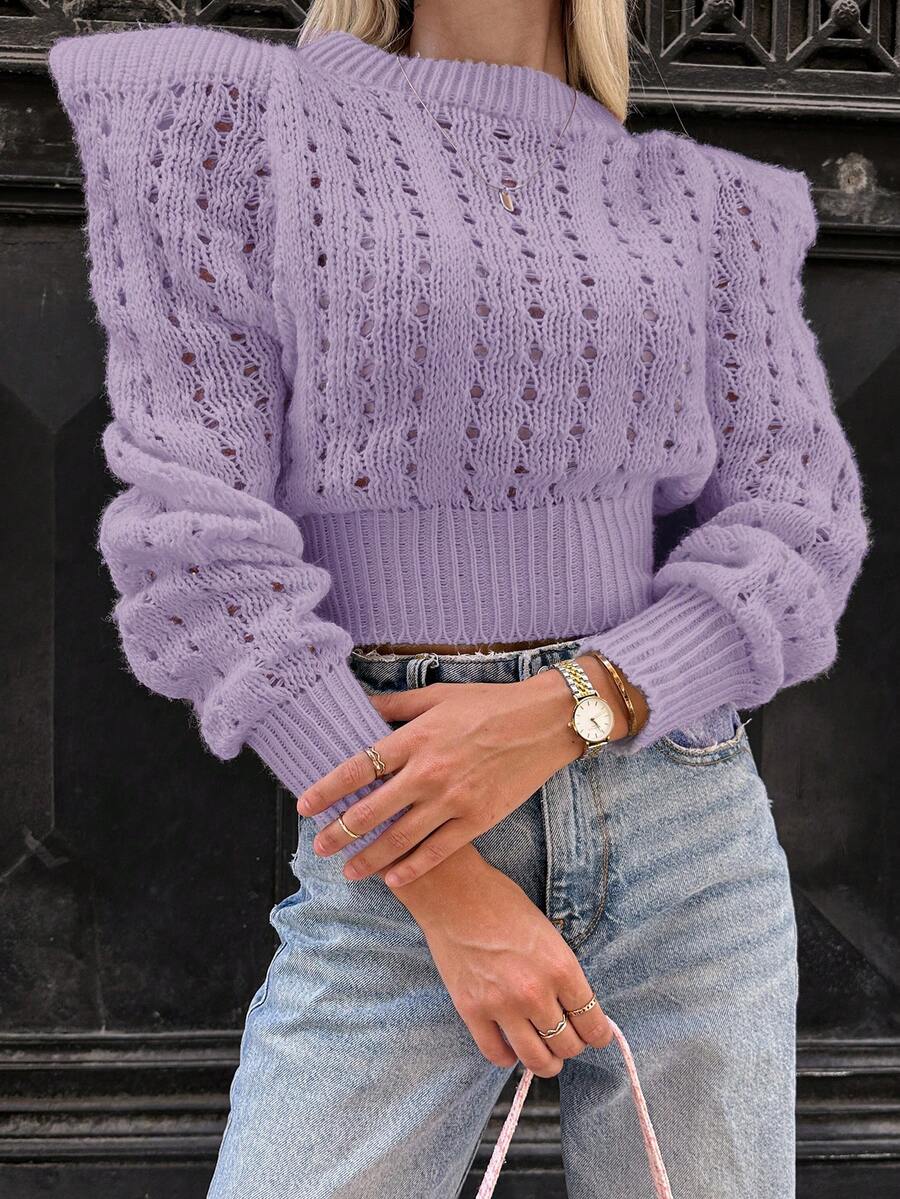 EURMUSE Của phụ nữ Hình vuông Vai Ống tay áo Xu hướng: Cắt giảm Áo len dệt kim - Màu Lilac Tím - Xem 1