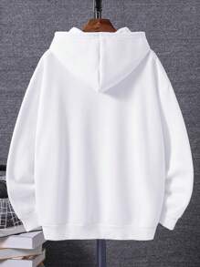 Áo hoodie lót nhiệt in họa tiết cỡ lớn cho nam - trắng - Xem 2